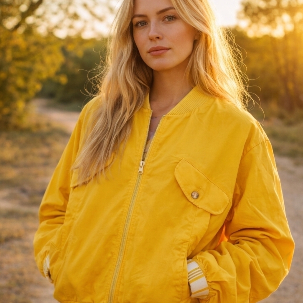 Vintage Ruff Hewn Nylon Bomber Jacket Yellow